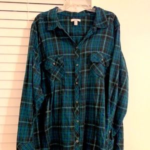 Plaid, button up top.